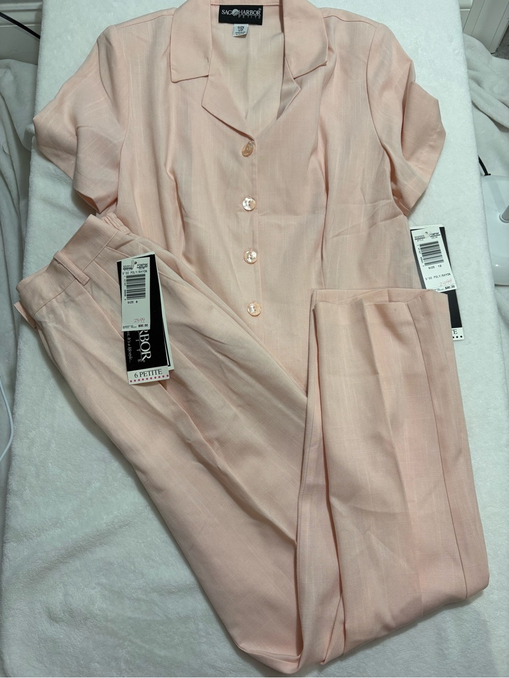 Sag Harbor Petite Light Pink Short-Sleeve Pantsuit